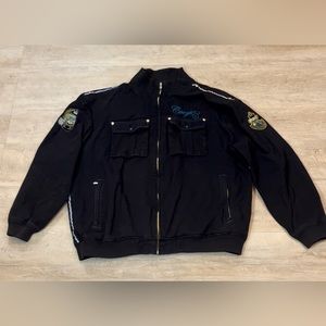 Coogi Vintage Embroidered Black Jacket Gold Accents Full Zip Jacket Size XXXL